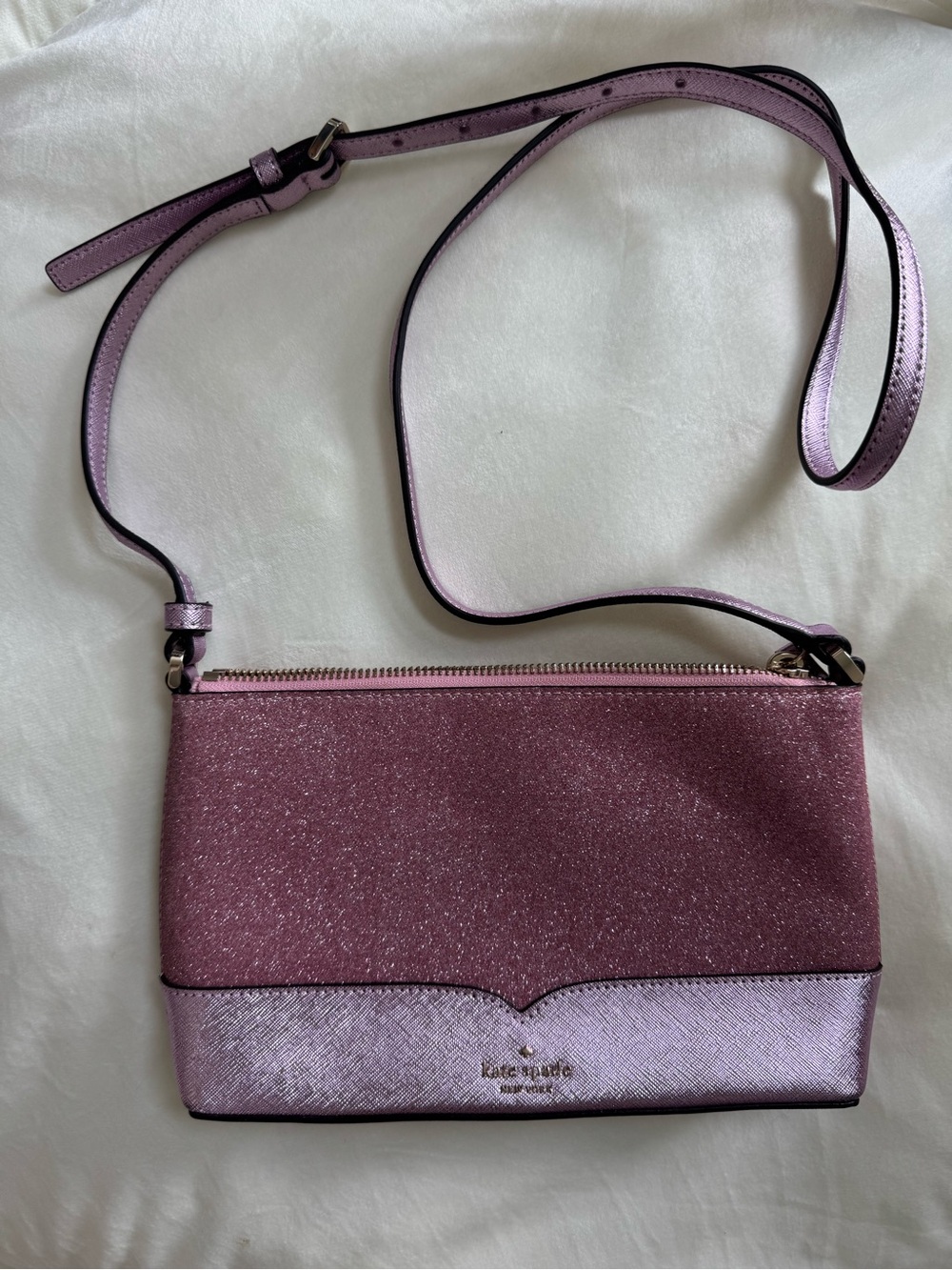 kate spade Lilac and Dusty Rose Glitter Crossbody Bag